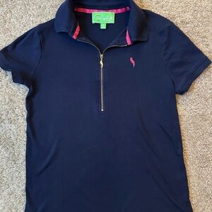Y2K CappaGallo Navy Quarter Zip Polo w/ Pink Parrot Logo Preppy Core S